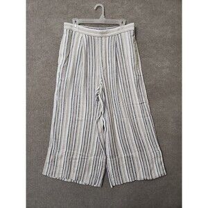 Banana Republic Linen Blend Wide Leg Palazzo Pants Women M Beige Striped Pleated